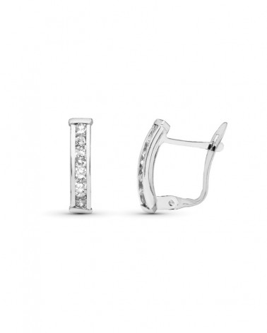 Pendientes oro 9k blanco circonita cierre catalán 14x3mm