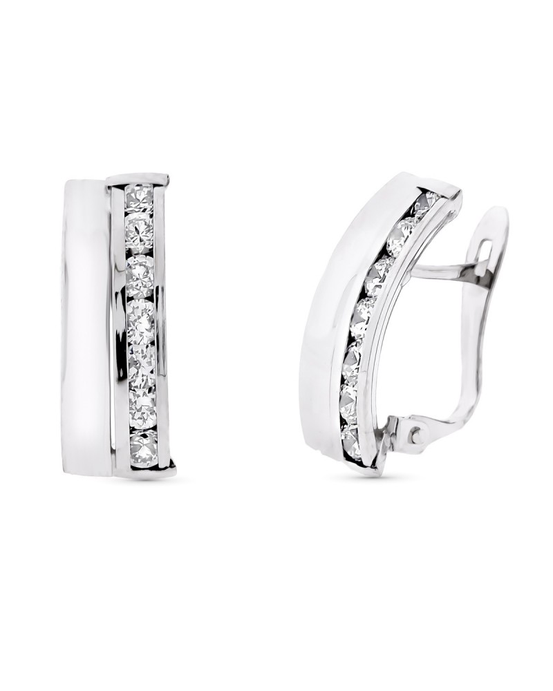 Pendientes oro blanco 9k circonita cierre catalán 16x7mm