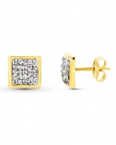 Pendientes oro 9k cuadrados circonita 7x7mm cierre presión