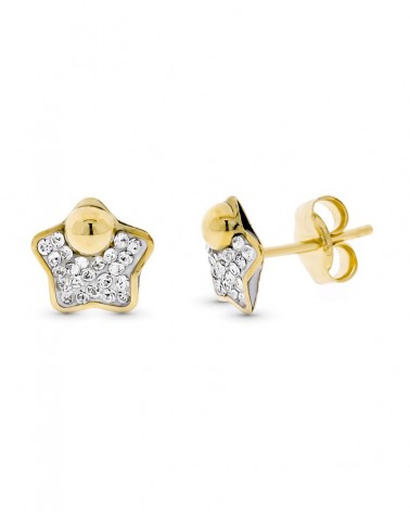Pendientes oro 9k bicolor estrella circonita 7mm