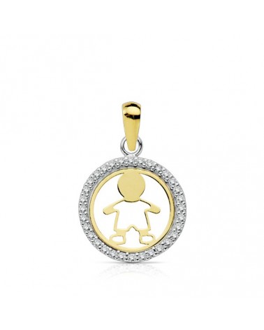 Colgante oro 9k bicolor niño circonitas 13mm