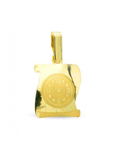 Colgante pergamino oro 9k reloj láser 16x12mm