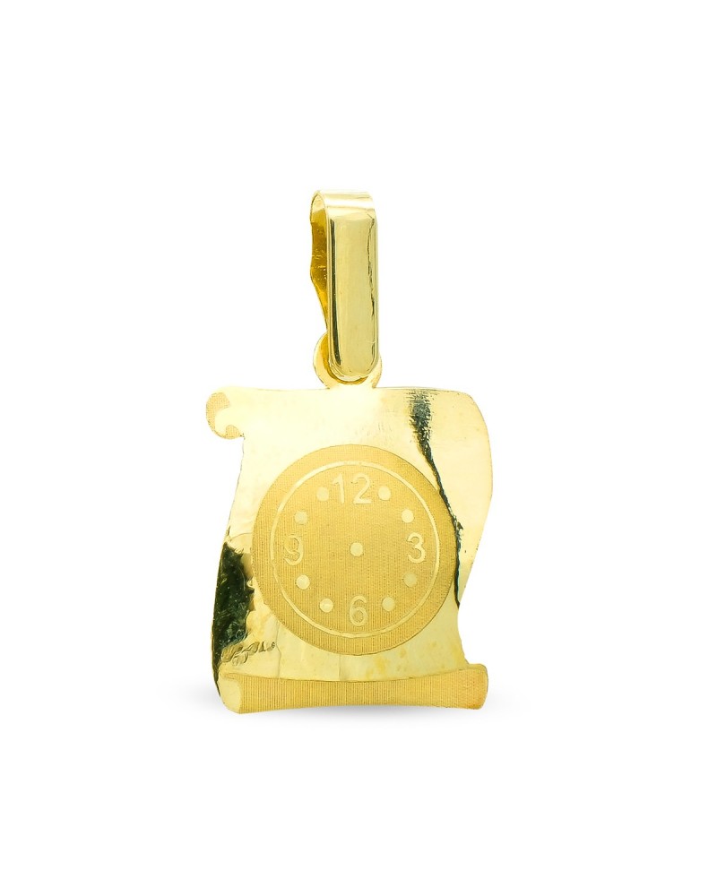 Colgante pergamino oro 9k reloj láser 16x12mm