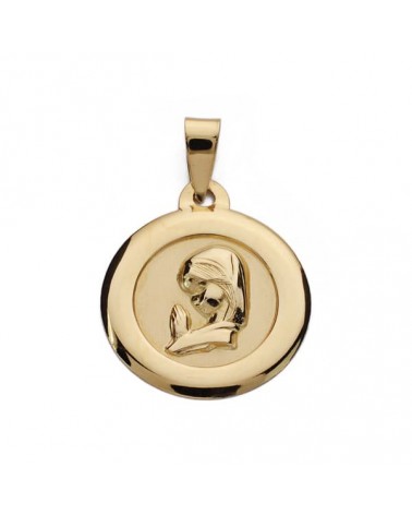 Medalla oro 9k amarillo Virgen niña cerco liso 18mm