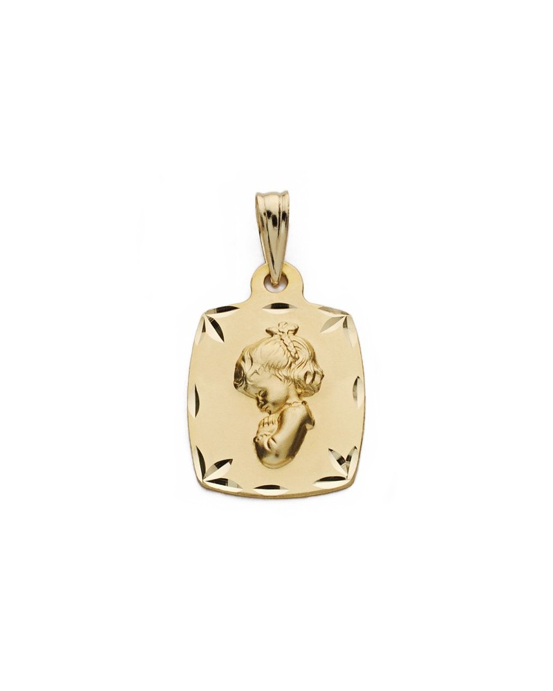Medalla oro 9k Virgen niña rezando 19x13mm