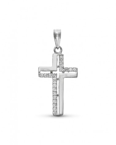 Cruz oro blanco 9k con circonita 25x13mm