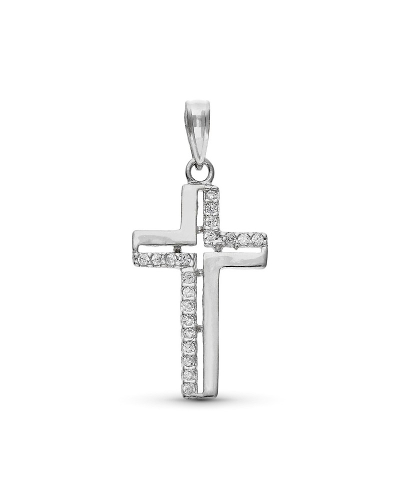 Cruz oro blanco 9k con circonita 25x13mm