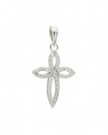 Cruz oro blanco 9k circonita 23x15mm
