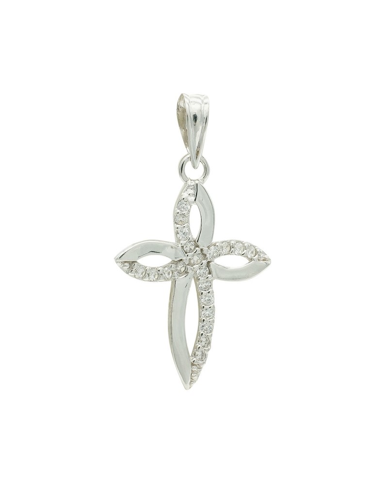 Cruz oro blanco 9k circonita 23x15mm