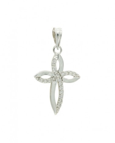 Cruz oro blanco 9k circonita 23x15mm