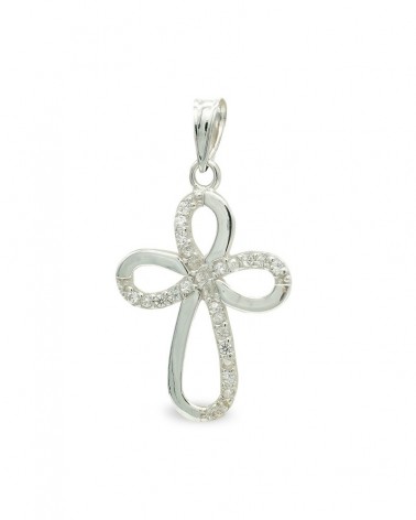 Cruz oro blanco 9k circonita 24x16mm hombre