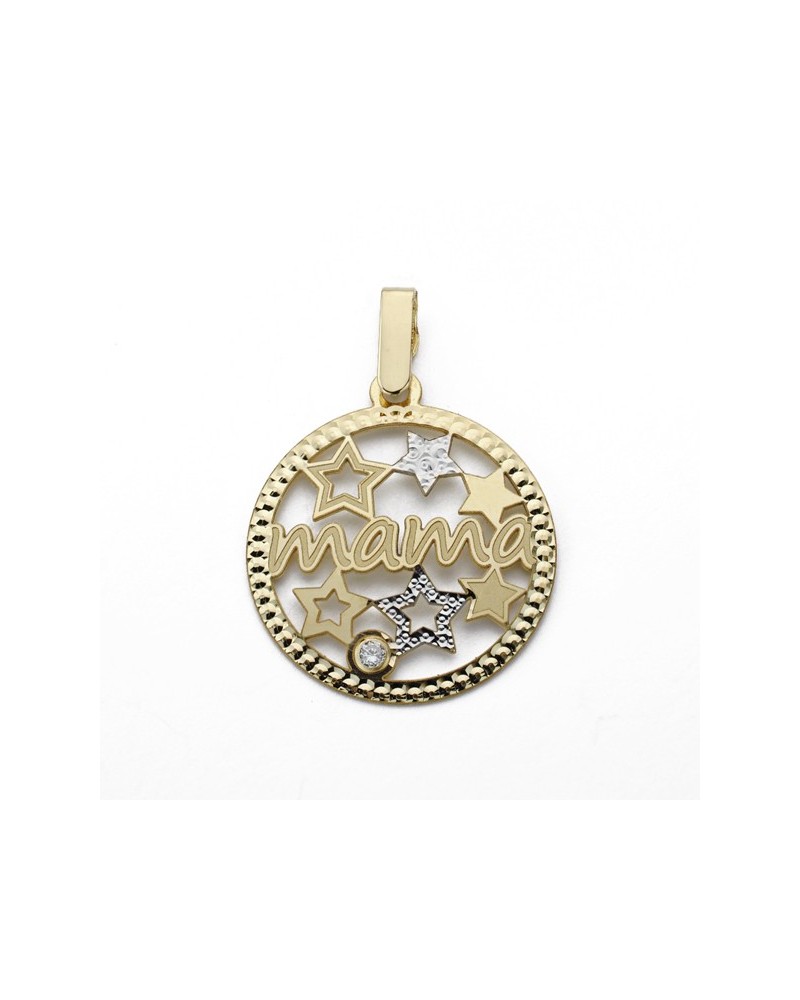 Colgante oro 9k bicolor mamá estrellas circonita 20mm