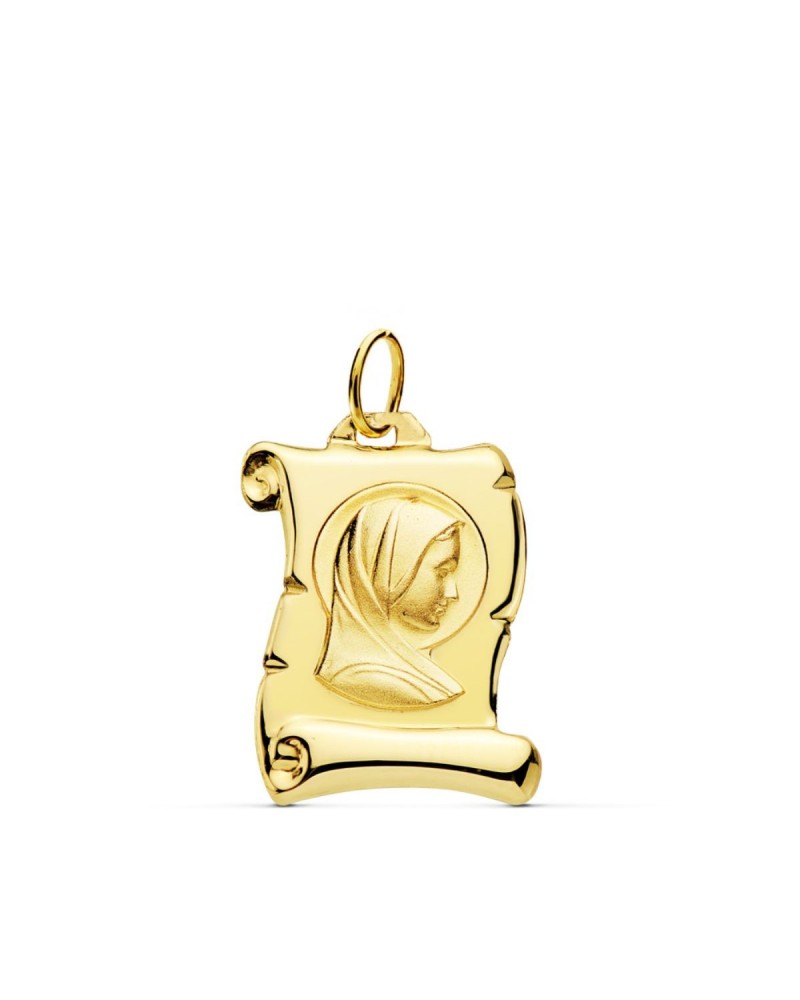 Colgante pergamino oro 9k Virgen Niña 18x12mm
