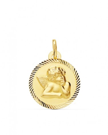 Medalla oro 9k ángel burlón cerco tallado 16mm