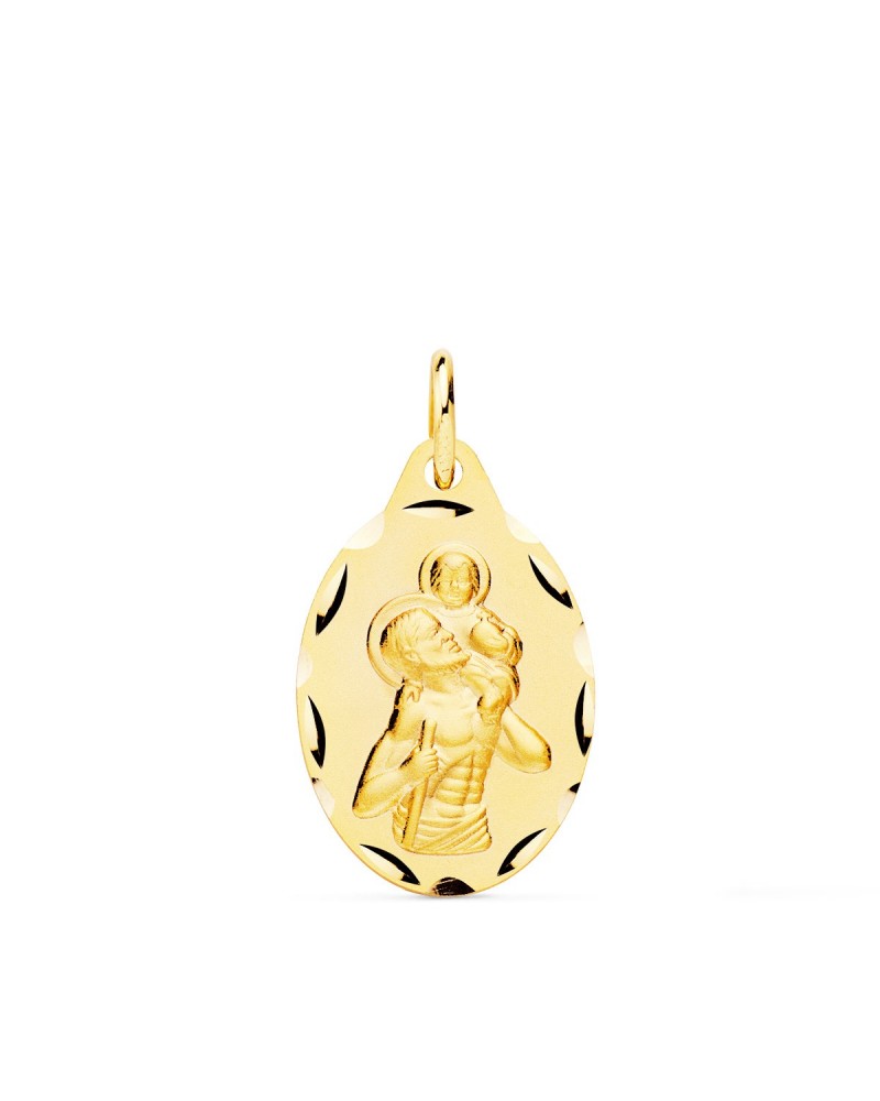 Medalla oro 9k San Cristóbal tallado 20x13 mm