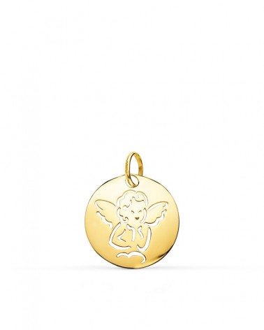 Medalla oro 9k angelito calado 15mm