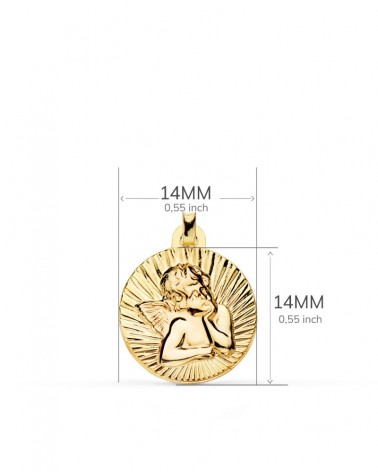 Medalla oro 9k ángel burlón estriada bebé 14 mm