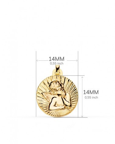 Medalla oro 9k ángel burlón estriada bebé 14 mm