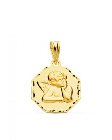 Medalla oro 9k ángel burlón octogonal 15mm