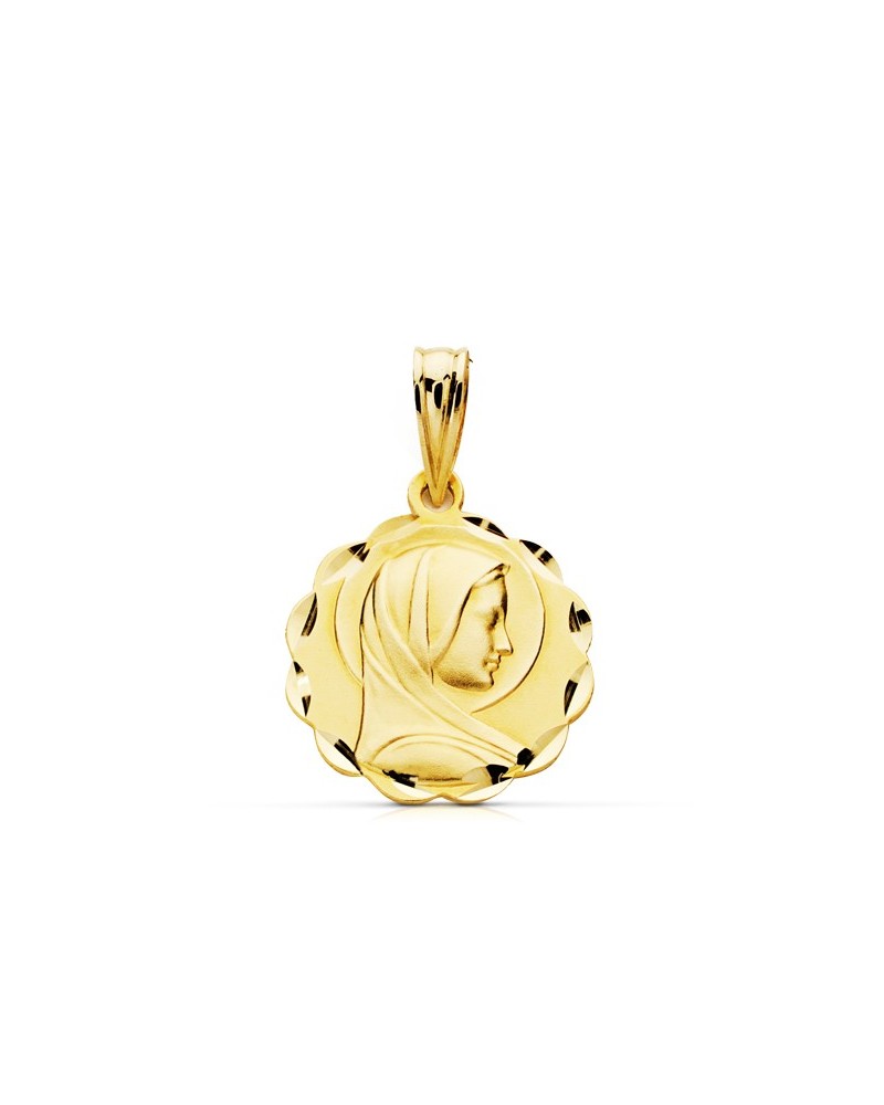 Medalla oro 9k Virgen María calada 17mm