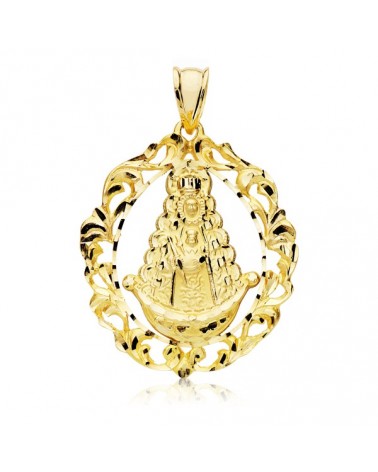 Medalla Virgen del Rocío oro 9k orla calada 40x33mm