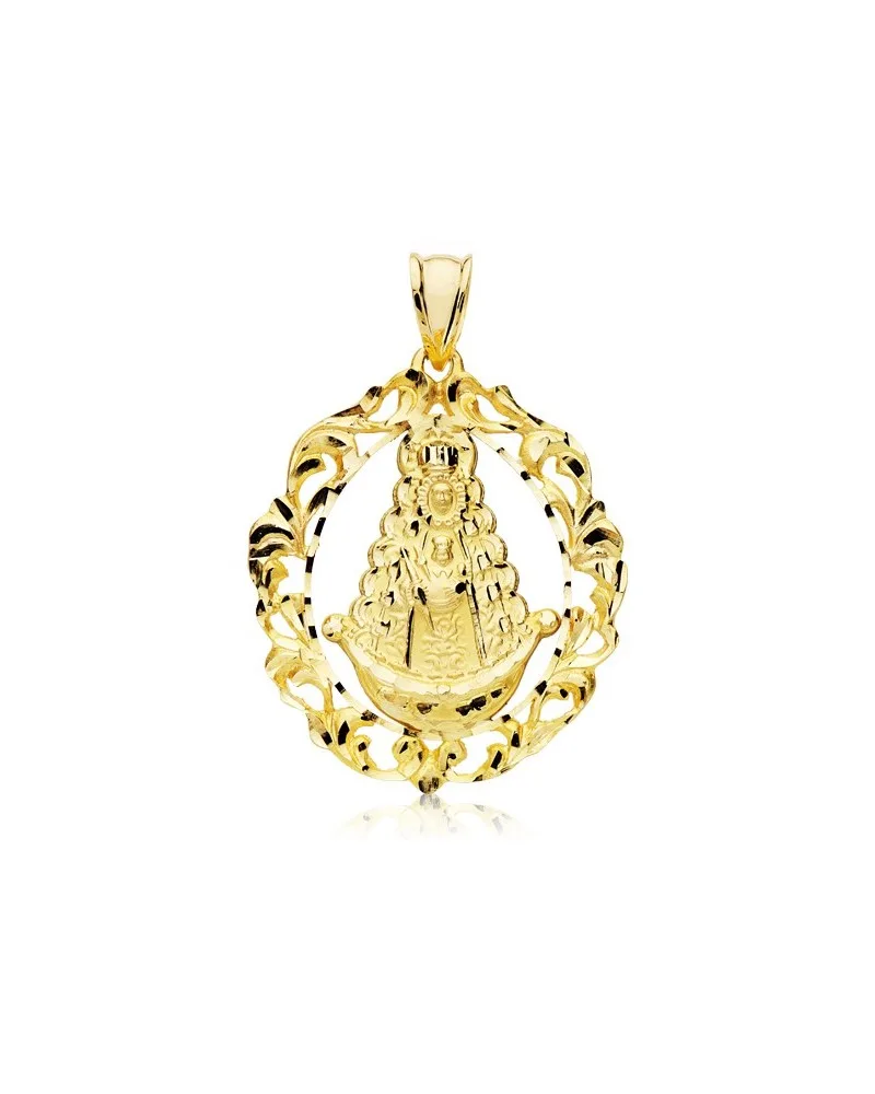 Medalla Virgen del Rocío oro 9k orla calada 40x33mm