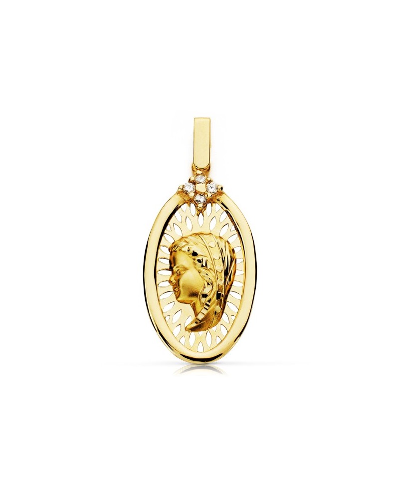 Medalla oro 9k Virgen niña calada 27x15mm