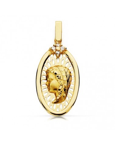 Medalla oro 9k Virgen niña calada 27x15mm
