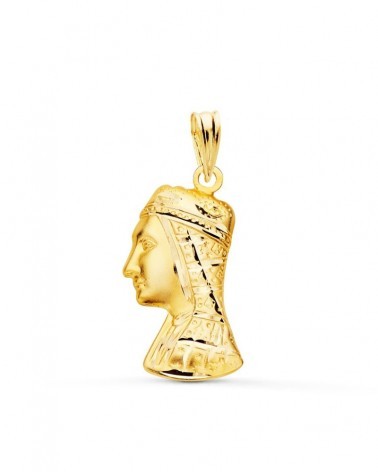 Medalla oro 9k Virgen Montserrat silueta tallada 21x12mm