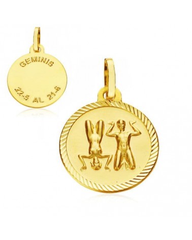 Medalla oro 9k Géminis horóscopo disco 16mm