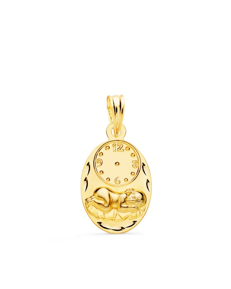Medalla oro 9k Niño de la Hora reloj tallada 19x12mm