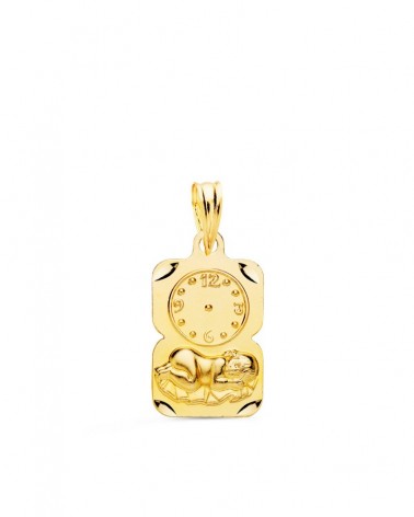 Medalla oro 9k Niño de la Hora con reloj tallada 19x11mm