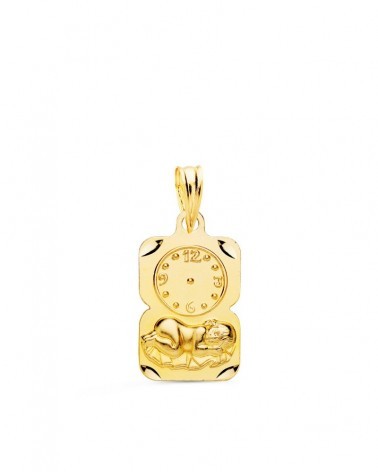 Medalla oro 9k Niño de la Hora con reloj tallada 19x11mm