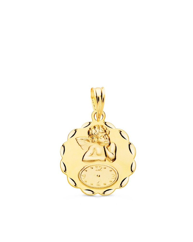 Medalla oro 9k angelito burlón reloj tallada 16mm