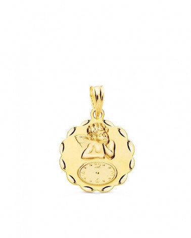 Medalla oro 9k angelito burlón reloj tallada 16mm