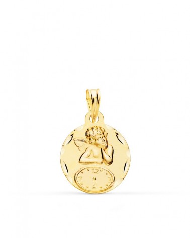 Medalla oro 9k amarillo ángel burlón con reloj 15mm