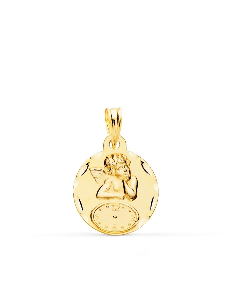 Medalla oro 9k amarillo ángel burlón con reloj 15mm