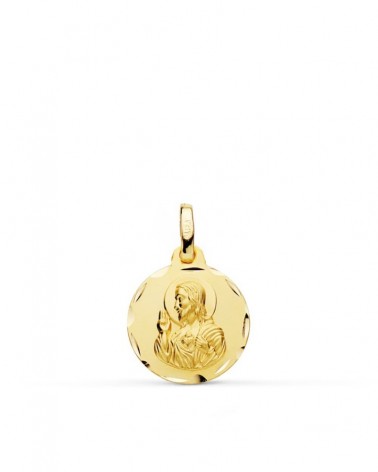 Medalla oro 9k Corazón de Jesús tallada 14mm