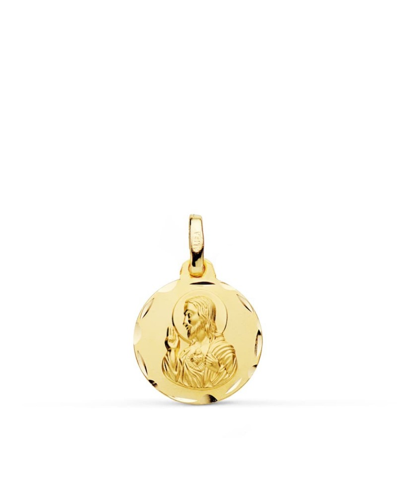 Medalla oro 9k Corazón de Jesús tallada 14mm