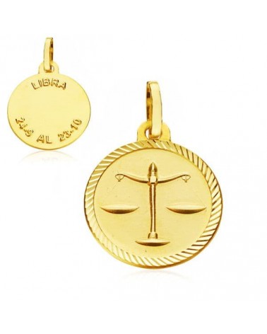 Colgante oro 9k horóscopo Libra disco 20mm