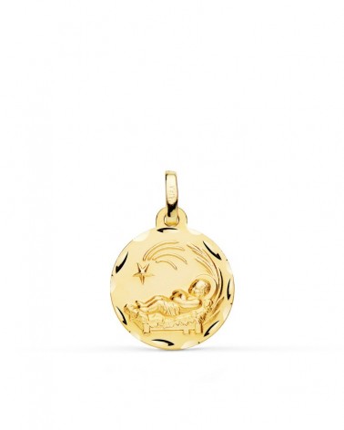 Medalla oro 9k amarillo Niño del Pesebre tallada 16mm