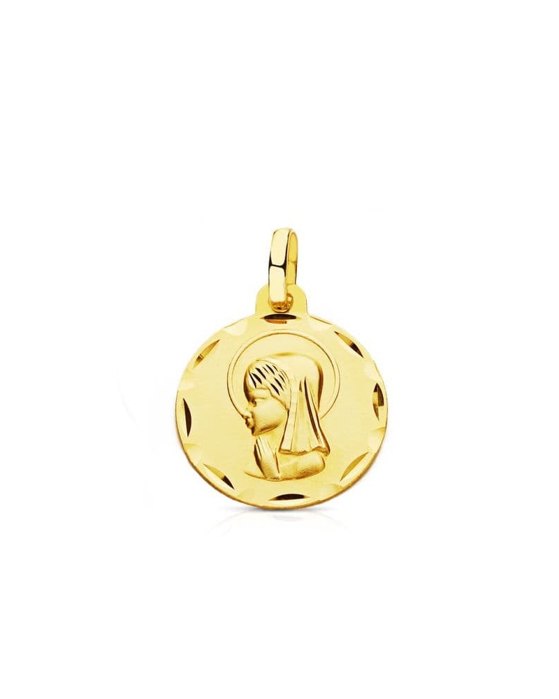 Medalla oro 9k Virgen niña tallada 16mm