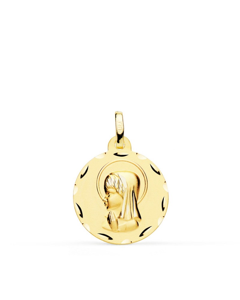 Medalla oro 9k Virgen niña tallada 18mm
