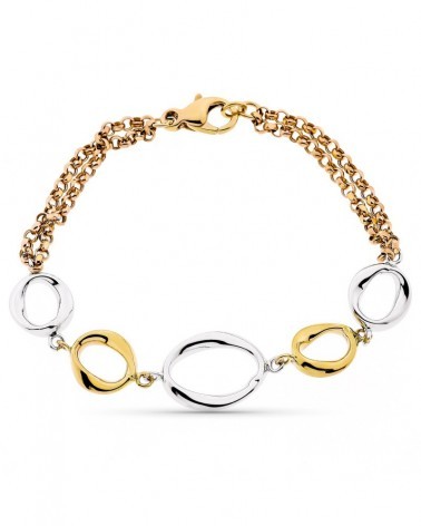 Pulsera oro 9k tricolor eslabones geométricos 19cm