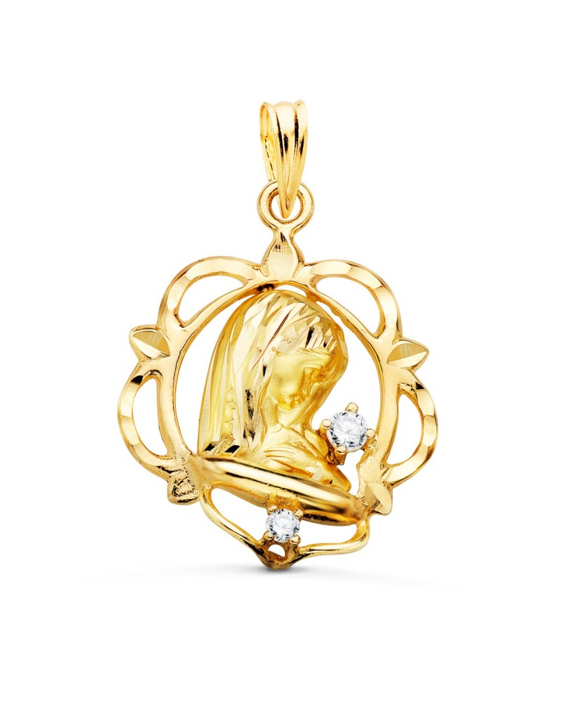 Medalla Virgen oro 9k circonita 21x19mm