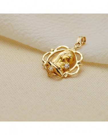 Medalla Virgen oro 9k circonita 21x19mm