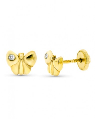 Pendientes oro 9k mariposa diamante cierre tuerca 6x5 mm