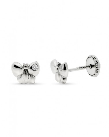Pendientes oro blanco 9k flor diamante cierre tuerca bebé