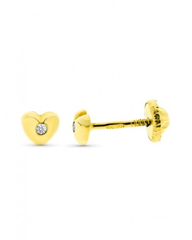 Pendientes oro 9k corazón diamante 4mm