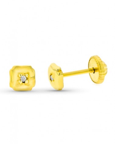 Pendientes oro 9k trébol diamante 4mm cierre tuerca
